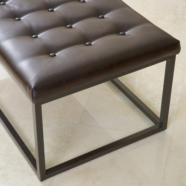 Babette Brown Leather and Steel Frame Ottoman - Image 2
