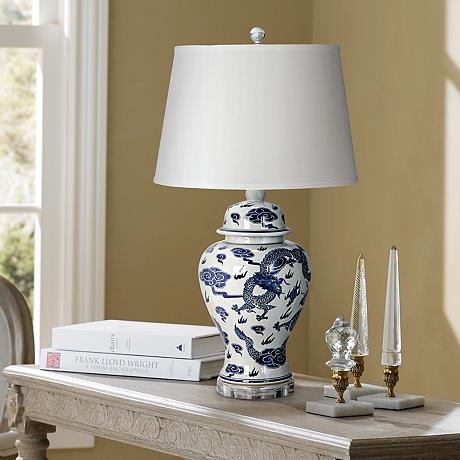 Dragon Blue and White Porcelain Table Lamp - Image 2