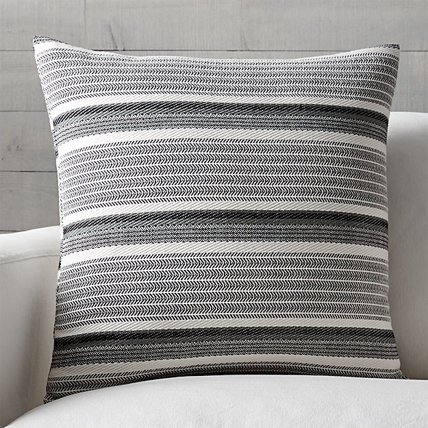 Lidia 23" Grey-Ivory Striped Pillow with Down-Alternative Insert - Image 1