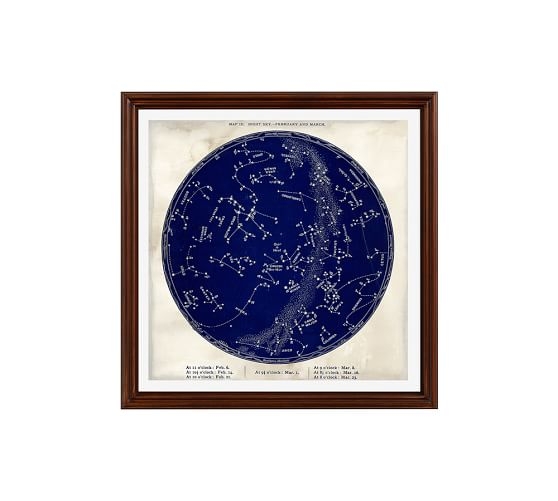 VINTAGE ASTRONOMICAL FRAMED PRINT - BLUE - 18 X 18" - no mat, wood gallery frame: black - Image 0
