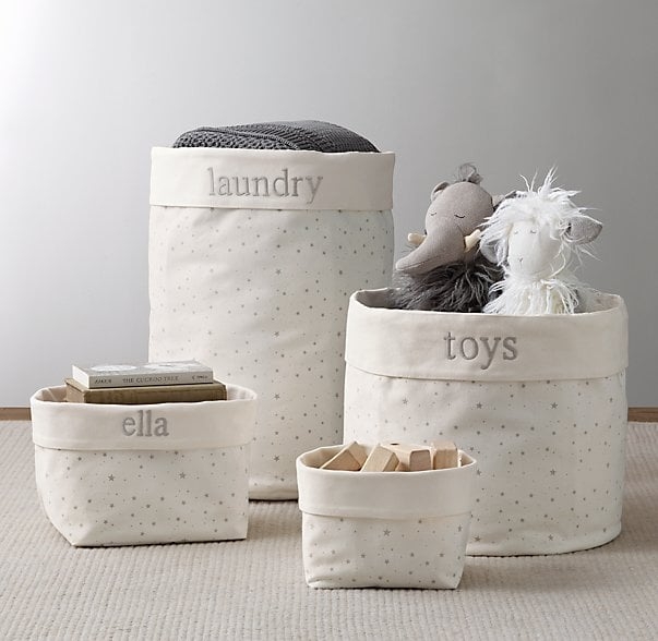 Nursery canvas storage - grey star - Small Bin - Image 0