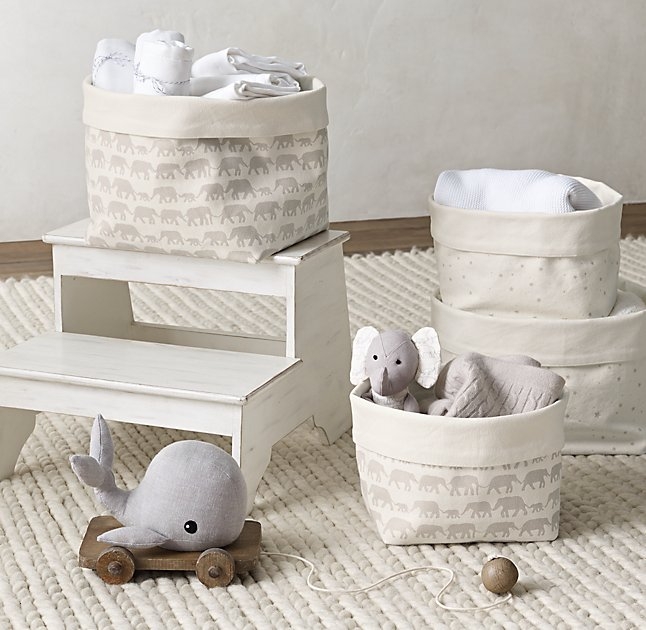 Nursery canvas storage - grey star - Small Bin - Image 3