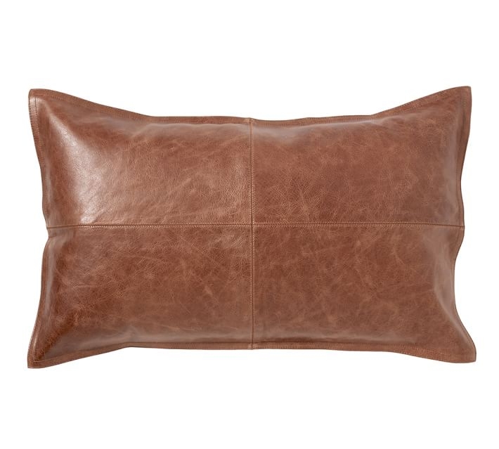 Pieced Leather Pillow Cover - Lumbar - 16''x26'' - Image 0