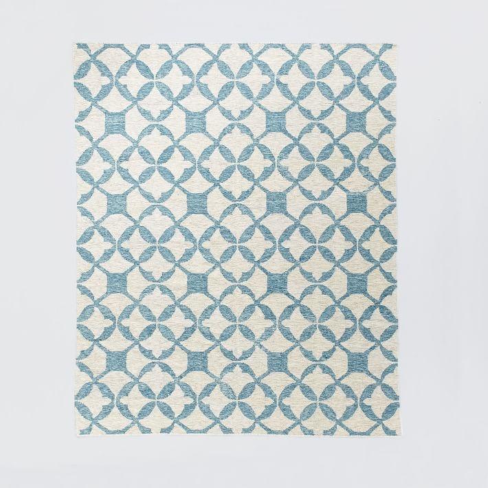 Tile Wool Kilim Rug, 8'x10', Aquamarine - Image 0