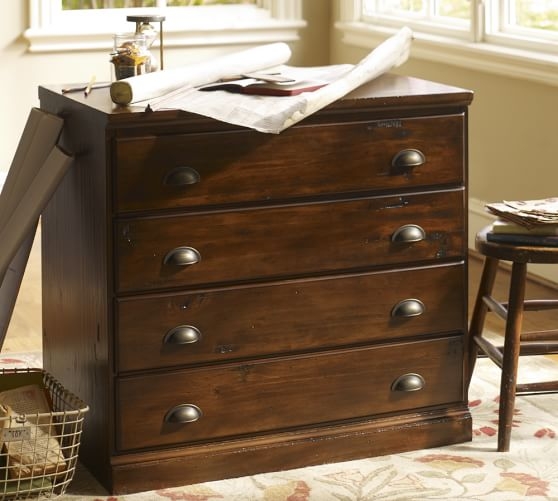 Printer's Double 2-Drawer Lateral File Cabinet w/Double Top, Tuscan Chestnut stain - Image 3