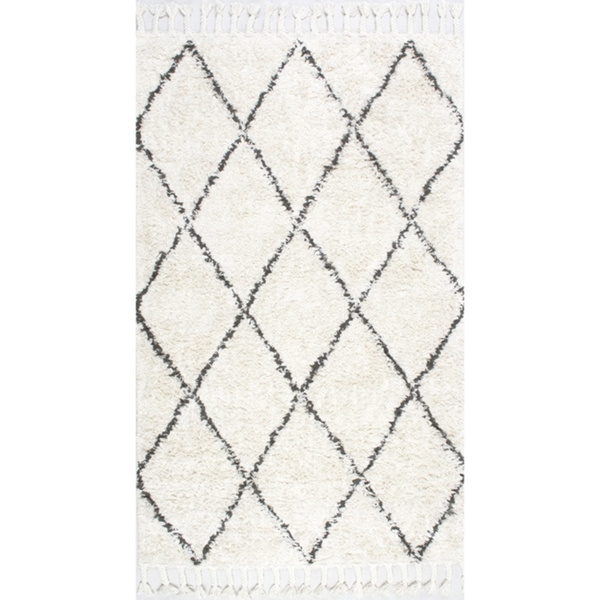 Hand-knotted Moroccan Trellis Natural Shag Wool Rug (8' x 10') - Image 0
