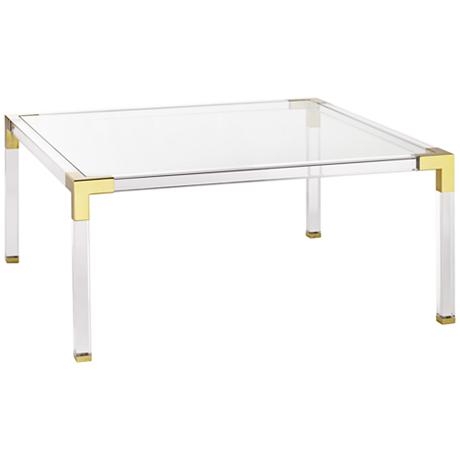 Erica Square Clear Acrylic Coffee Table With Gold Corners - Image 0