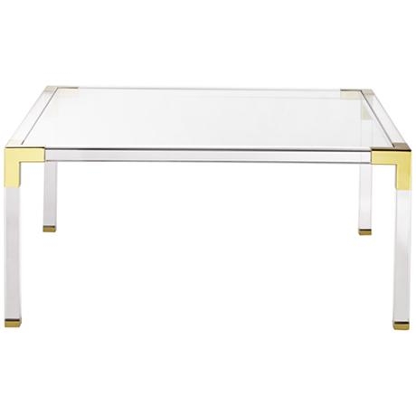 Erica Square Clear Acrylic Coffee Table With Gold Corners - Image 1