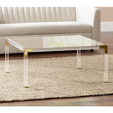 Erica Square Clear Acrylic Coffee Table With Gold Corners - Image 3