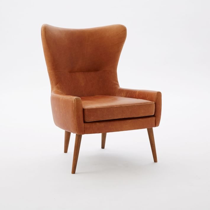 Erik Chair Leather Wing Chair, Leather, Sienna - Image 0