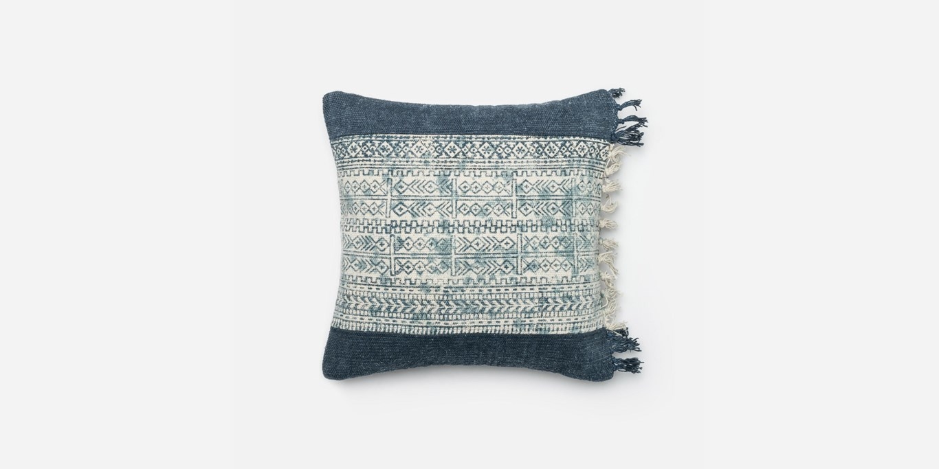 P0280 Blue / Ivory Pillow Cover - 18" x 18" - Down Insert - Image 0
