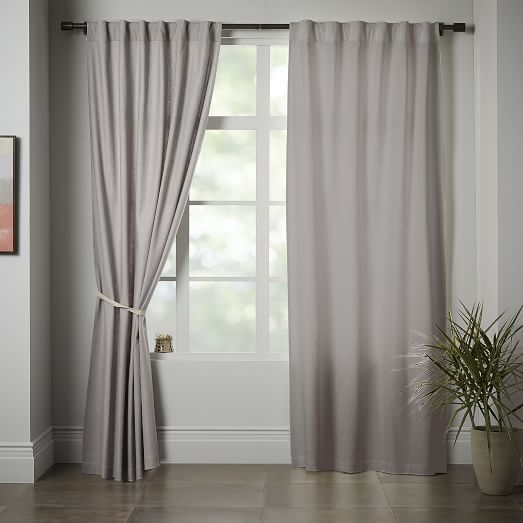 Linen Cotton Pole Pocket Curtain, Set of 2, Platinum, 48"x84" - Unlined - Image 0