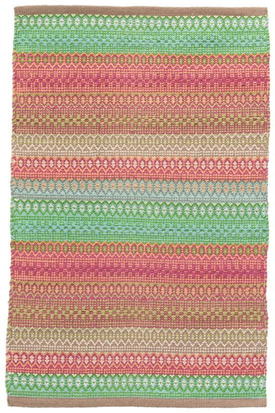 GYPSY STRIPE PINK/GREEN WOVEN COTTON RUG - 9' x 12' - Image 0