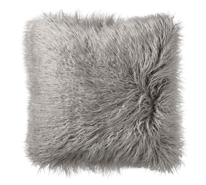 Mongolian Faux Fur Pillow Cover- 26" X 26" - Frost Gray - Insert sold separately - Image 0