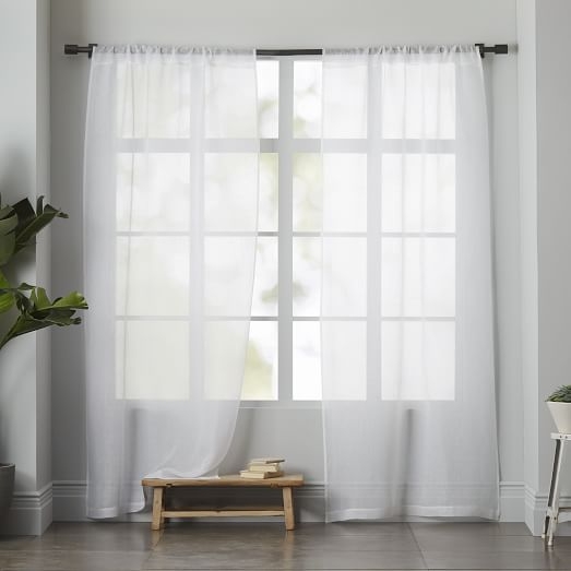 Sheer Linen Curtain - White - Individual - 96" - Image 0