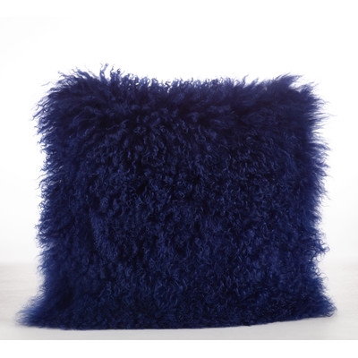 Becky Mongolian Lamb Fur Wool Throw Pillow - Cobalt Blue - 20" x 20" - With insert - Image 1