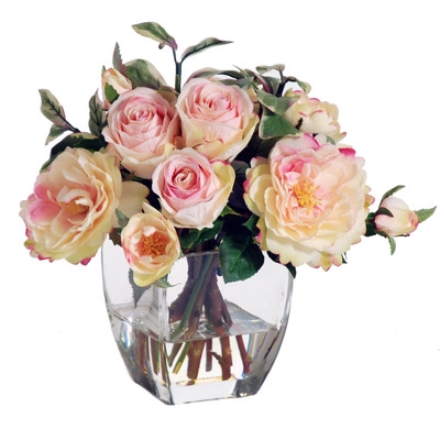 Pink & Cream Rose Buds in Square Nouveau Glass Vase - Image 0