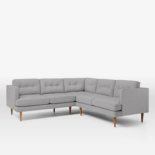 Peggy Mid-Century L-Shaped Left Arm Sofa + Right Sectional Sofa - Heathered Crosshatch, Feather Grey - Image 0