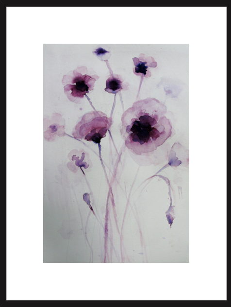 Purple Poppies - 14" x 20" - Black Frame with Mat - Image 0