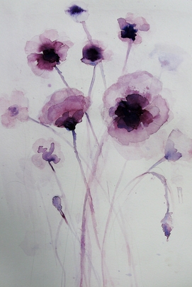 Purple Poppies - 14" x 20" - Black Frame with Mat - Image 1
