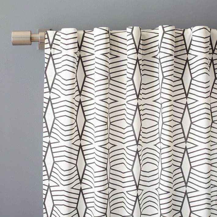 Cotton Canvas Diamond Stripe Curtain, Slate, 108" - Image 1
