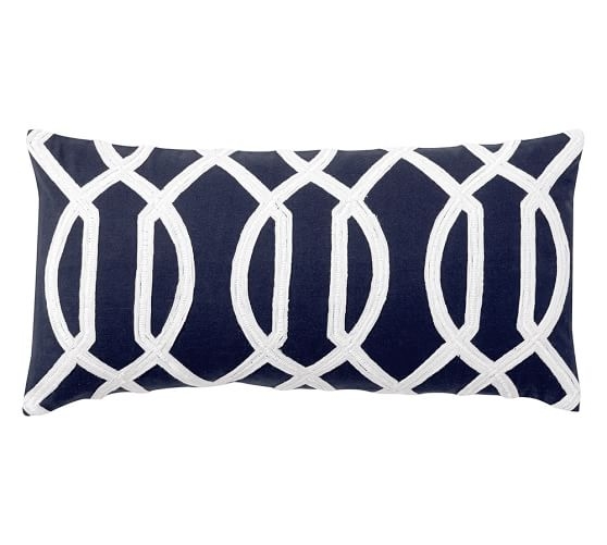 Trellis Embroidered Pillow Cover - Navy - 12" x 24" - No Insert - Image 0