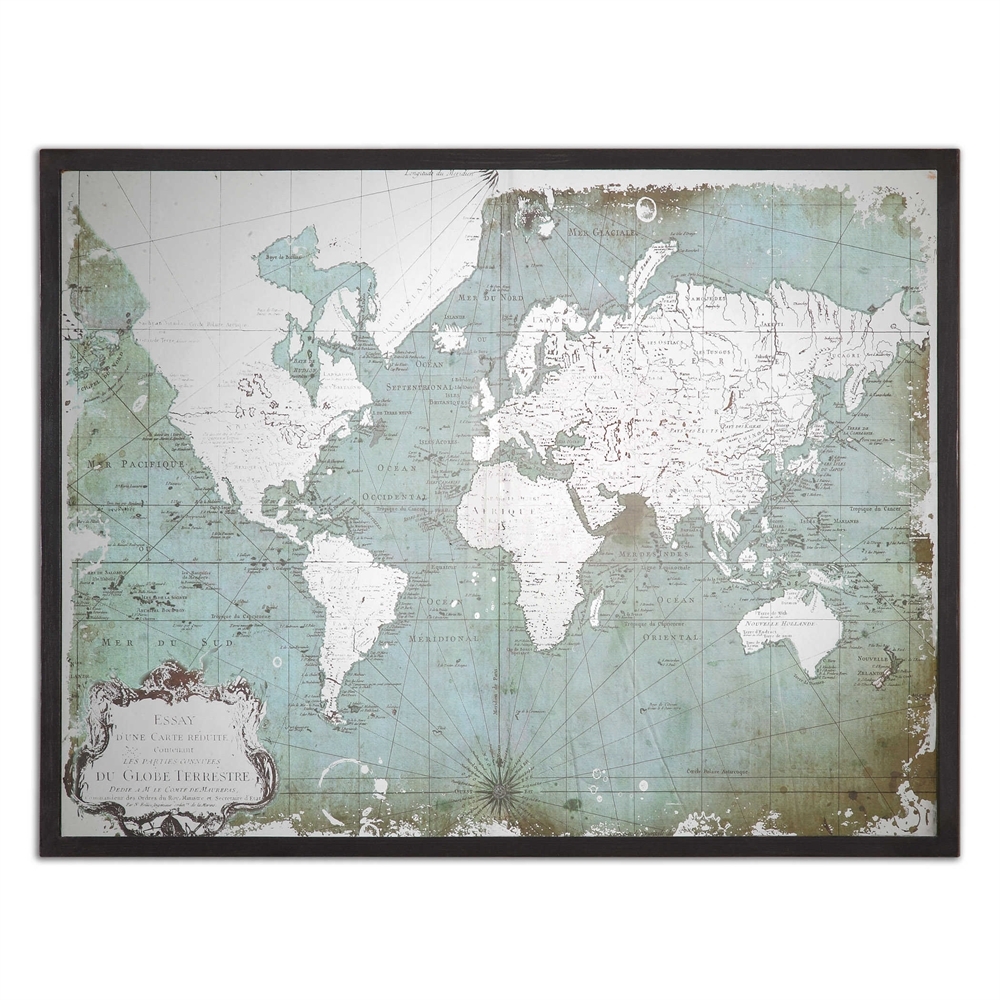 Mirrored World Map - 44" x 33" - Black frame - Image 1