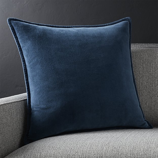 Brenner Indigo Blue 20" Velvet Pillow - Down-Alternative Insert - Image 1