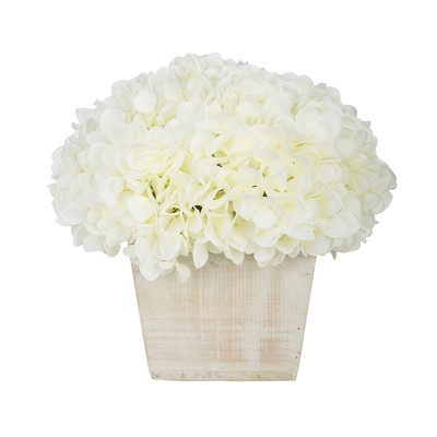 Artificial Hydrangea in White-Washed Wood Cube - Image 0