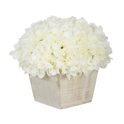 Artificial Hydrangea in White-Washed Wood Cube - Image 1