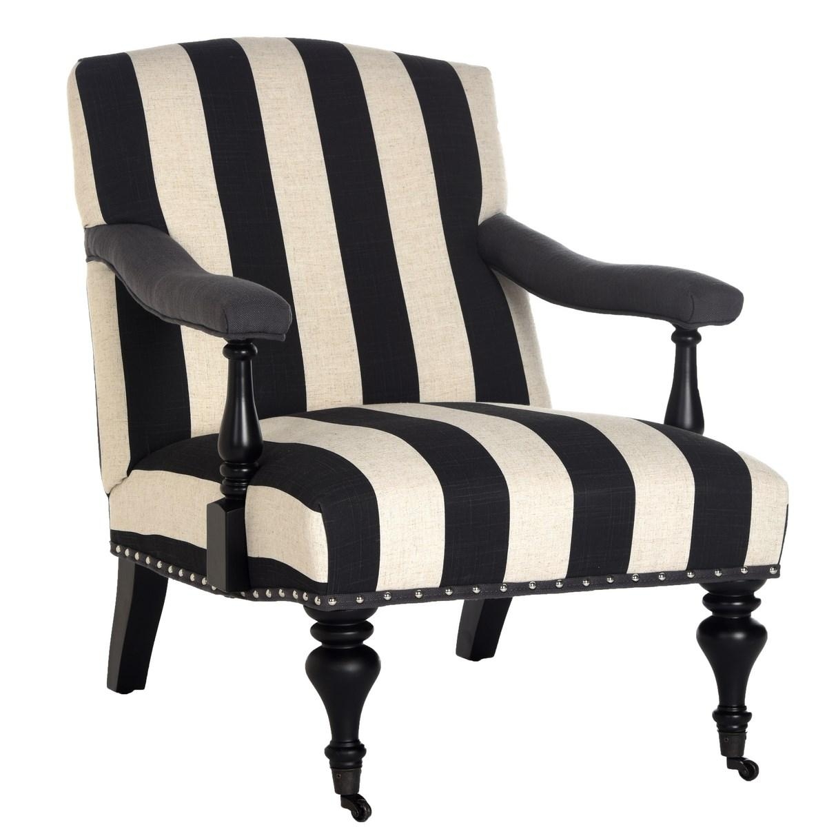 Devona Awning Stripe Arm Chair - Silver Nail Heads - Charcoal/White - Arlo Home - Image 1