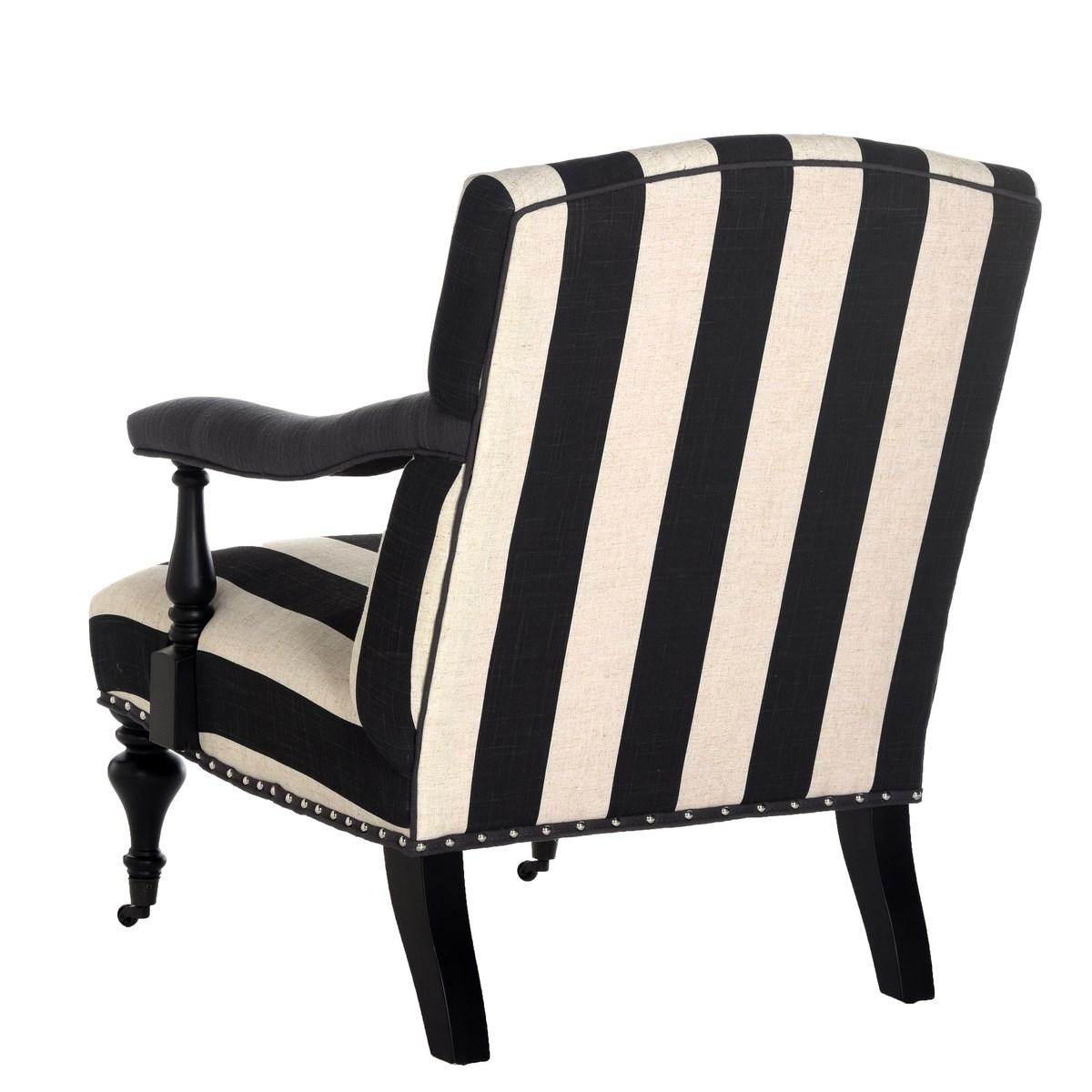 Devona Awning Stripe Arm Chair - Silver Nail Heads - Charcoal/White - Safavieh - Image 2