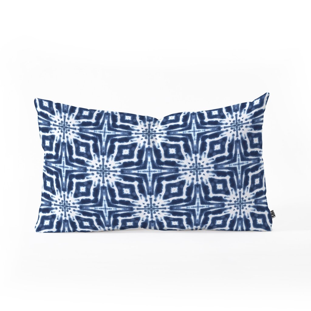 WATERCOLOR SHIBORI INDIGO Oblong Throw Pillow - 23" x 14" - Polyester Fill Insert - Image 0