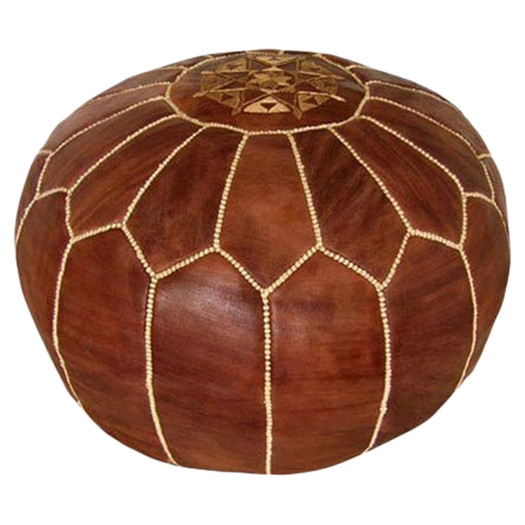 Moroccan Leather Pouf Ottoman - Image 0