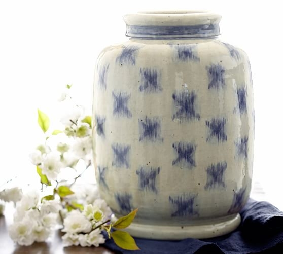 Blue Ikat Terra Cotta Vase - Image 0
