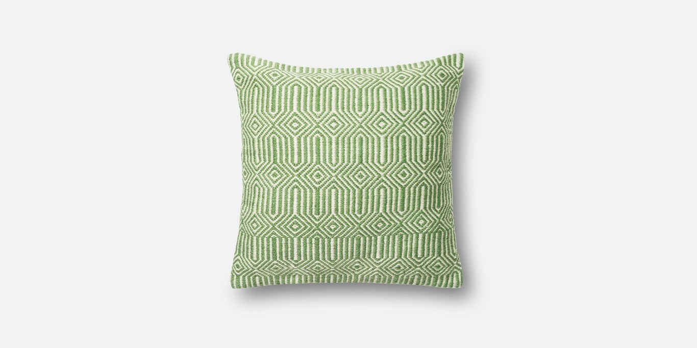 P0339 GREEN / IVORY Pillow - 22" x 22" with Down Insert - Image 0