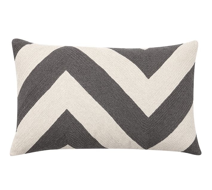Chevron Crewel Embroidered Lumbar Pillow Cover - Grey - 16" x 26" - Insert Sold Separately - Image 0