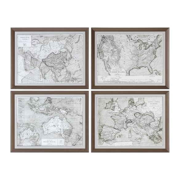 World Maps, S/4 - 28x22 - Bronze frame - with mat - Image 0