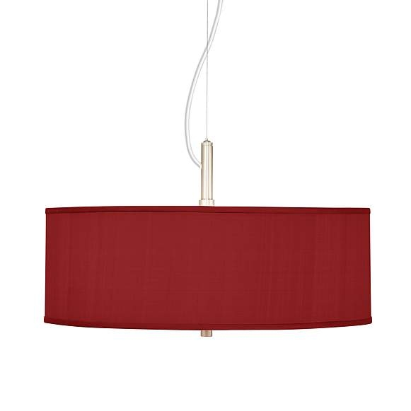 China Red Textured Silk 20" Wide Pendant Chandelier - Image 0