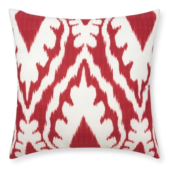Outdoor Printed San Tropez Ikat Pillow, Red - 22" sq. - polyfill - Image 0