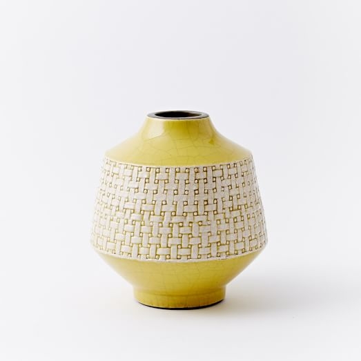 Basketweave Ceramic Short Vase - Horseradish - Image 0