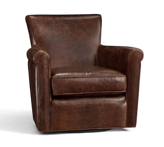 IRVING LEATHER SWIVEL ARMCHAIR - Leather, Molasses - Image 0