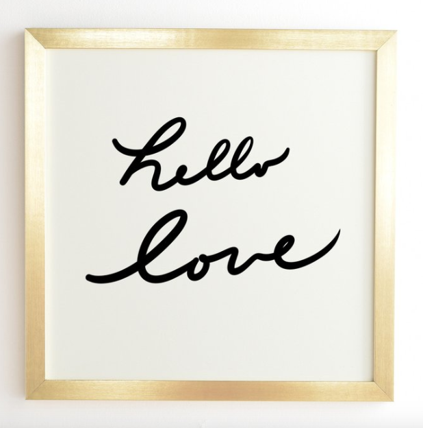 HELLO LOVE ON WHITE - 11" x 13" - Basic Gold frame - With mat - Image 0