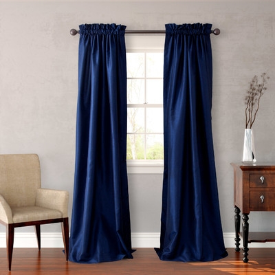 Taylorstown Faux Silk Curtain Panel - Navy - 96" - Image 1