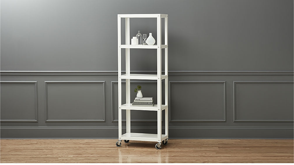 Go-cart white five-shelf rolling bookcase - Image 1