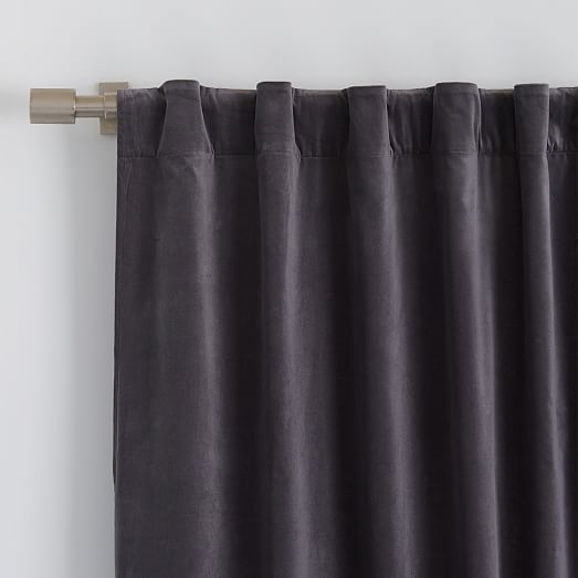 Velvet Pole Pocket Curtain - Iron; 108"l x 48"w (Blackout Lining) - Image 1