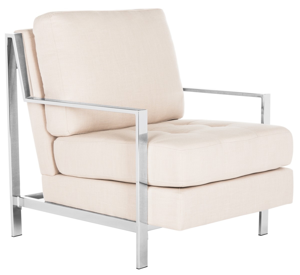 Walden Modern Tufted Linen Chrome Accent Chair - Beige - Arlo Home - Image 1