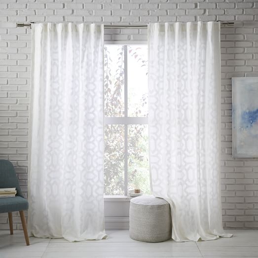Sheer Lattice Curtain-White-96" - Image 0