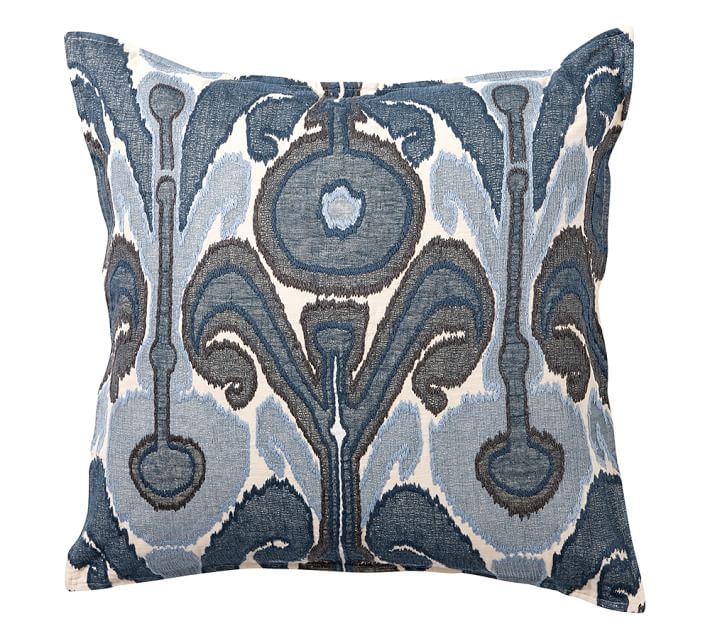 Kenmare Ikat Embroidered Pillow Cover - Blue - 24"sq. - Insert not included - Image 0