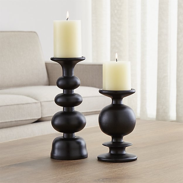 Berit Short Wood Pillar Candle Holders - Image 1